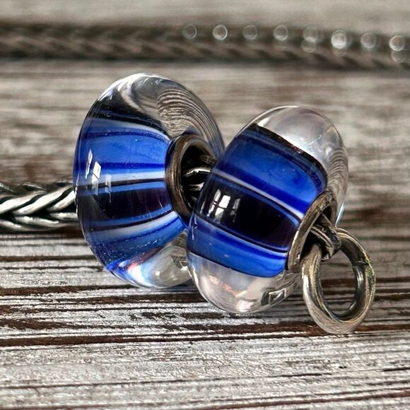 TROLLBEADS Blue & Black Stripe Unique LAA 925S NEW! $ per bead - Picture 1 of 5